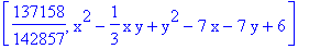 [137158/142857, x^2-1/3*x*y+y^2-7*x-7*y+6]